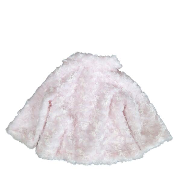 Mini Muffin Pink Faux Fur Jacket 6-9 Months Baby Girl Rosette Coat Satin Bow - Picture 5 of 8